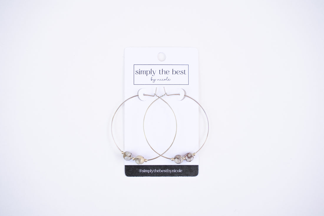 Silver Hoops + Fossil Coral