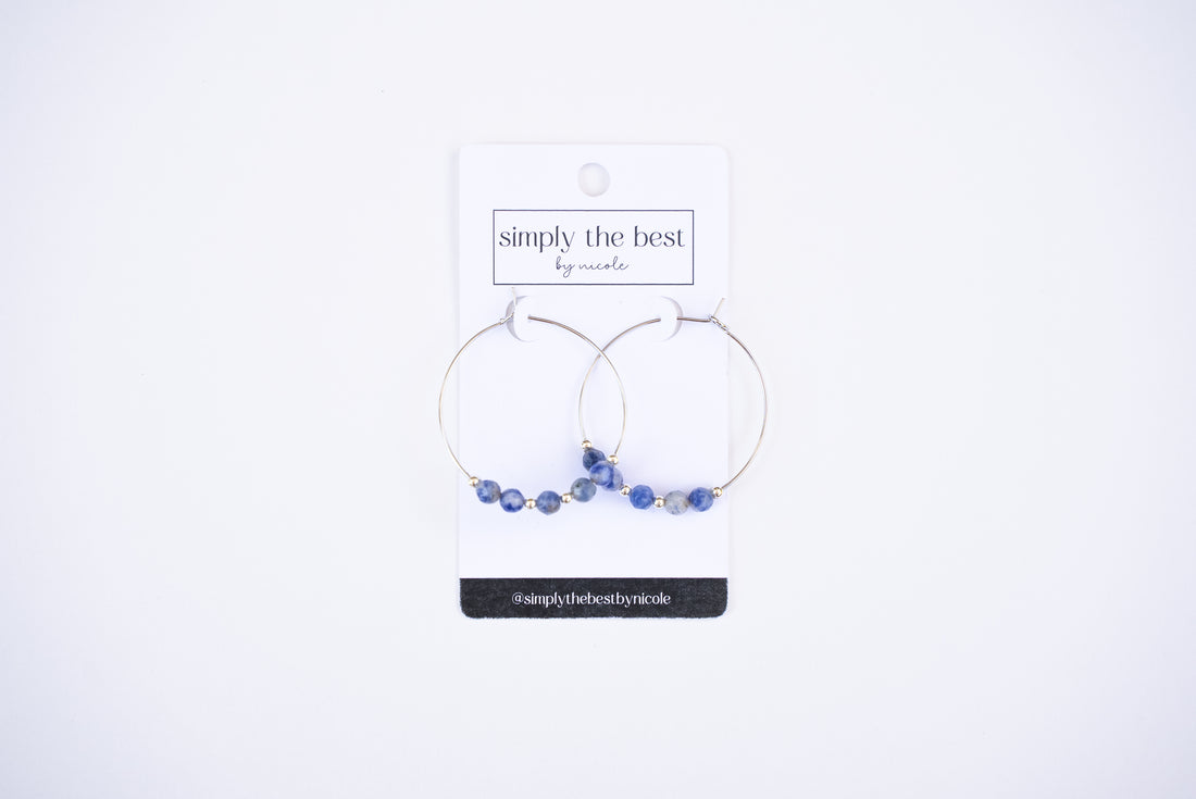 Sterling Silver Hoops + Faceted Sodalite