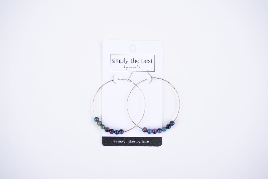 Sterling Silver Hoops + Rainbow Tigers Eye