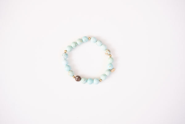 Cream Light Green Blue Turquoise 8mm + Gold Accents