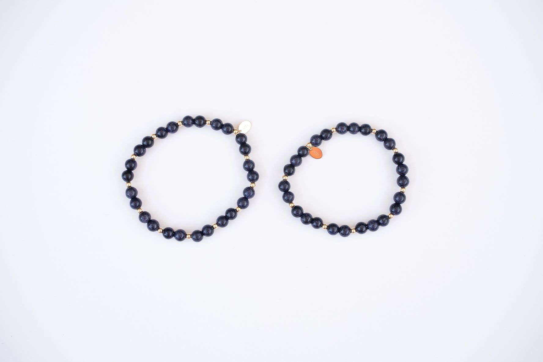 Blue Goldstone 6mm + Gold Accents