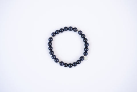 Blue Goldstone 8mm + Silver Accents