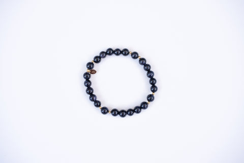 Blue Goldstone 8mm + Gold Accents